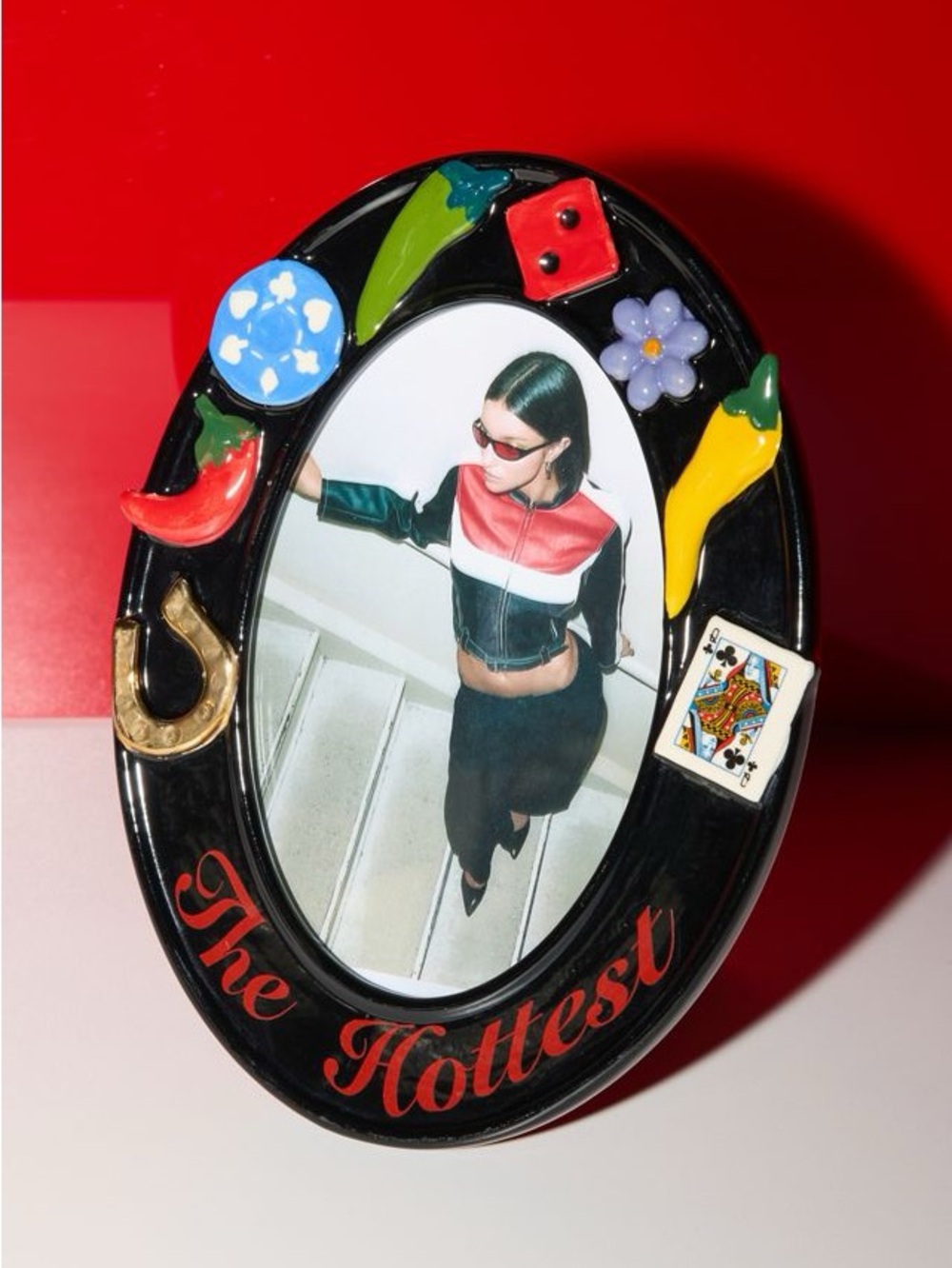 Urban Outfitters Vegas Black Oval Frame with Multicolored Accents 4”x6”
